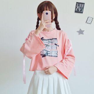 Print Lace-up Long-sleeve T-shirt