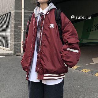 Mock Two-piece Contrast Trim Zip-up Hooded Jacket