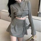 Plaid Crop Shirt / Mini A-line Skirt