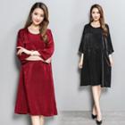 Buttoned Back 3/4-sleeve A-line Dress