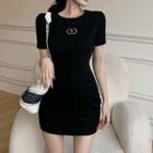 Short-sleeve Mini Bodycon Dress Black - One Size