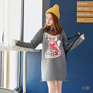 Cat Graphic Quilted Sweatshirt Dress