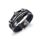 Fashion Simple Five-pointed Star Multilayer Leather Bangle Silver - One Size