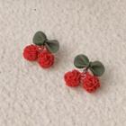 Sterling Silver Cherry Stud Earring 1 Pair - A-674 - Red & Green - One Size