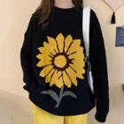 Floral Print Sweater Yellow Flower - Black - One Size
