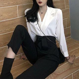 Set: Plain Blouse + High-waist Pants