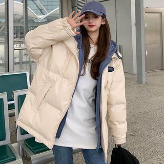Mock Two-piece Hooded Padded Faux Leather Jacket