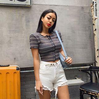 Belted Snap-button Raw-hem Shorts