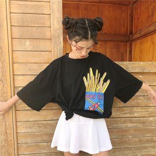 Elbow-sleeve Crewneck Cartoon Long T-shirt