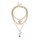Rose Pendant Layered Necklace 2635 - Gold - One Size