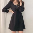 Square-neck Lantern-sleeve A-line Mini Dress