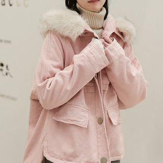 Hooded Buttoned Coat Pink - One Size
