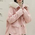 Hooded Buttoned Coat Pink - One Size