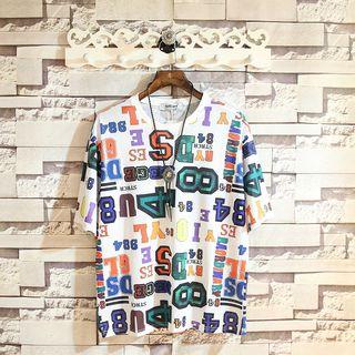 Elbow-sleeve Lettering Perforated T-shirt