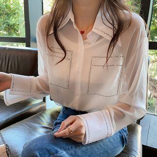 Rhinestone Chiffon Shirt White - One Size