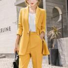 Button Blazer / Slim-fit Dress Pants / Camisole / Set