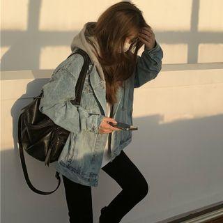Hooded Denim Mock Two Piece Jacket Blue - One Size