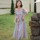 Cold-shoulder Ombre Ruffled A-line Dress