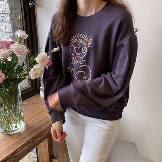 Pleated-sleeve Embroidered Pullover