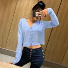 Button-down Crop Knit Top Blue - One Size