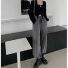 Long-sleeve Square Neck Asymmetric Top / High-waist Plain Sweatpants