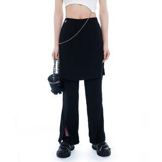 Plain Skirt Panel Straight Cut Pants