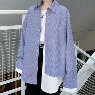 Mock Two Piece Striped Asymmetric Shirt