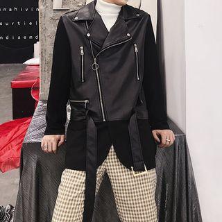 Mock Two-piece Faux Leather Biker Jacket