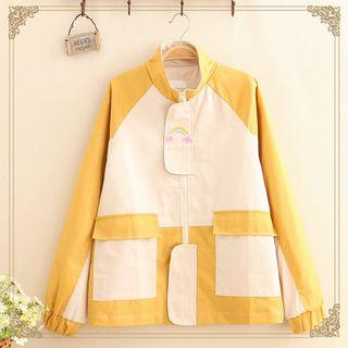 Rainbow Embroidered Paneled Zip Jacket