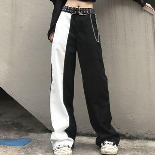 Black & White Panel Color Block Casual Pants