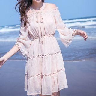 Halter Bell-sleeve Mini A-line Chiffon Dress