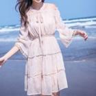 Halter Bell-sleeve Mini A-line Chiffon Dress