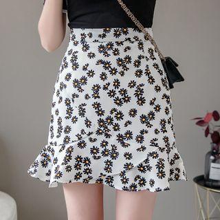 High-waist Asymmetric Floral Printed Skirt