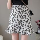 High-waist Asymmetric Floral Printed Skirt
