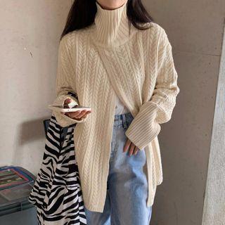 Turtleneck Slit Cable Knit Sweater