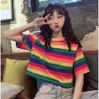 Short-sleeve Rainbow Stripe T-shirt