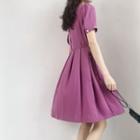 Puff-sleeved Pleated Dress