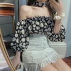 Off Shoulder Puff-sleeve Floral Top