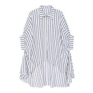Batwing-sleeve Striped Dip-back Shirt White - One Size