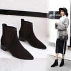 Genuine Leather Pointed Block Heel Studded Chelsea Boots