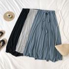 Tie-waist Slit-front Midi Skirt