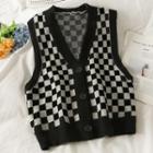Checkerboard Button-up Knit Vest