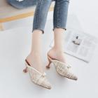 Pointy-toe Faux Pearl Kitten Heel Mules