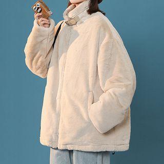 Buckled Collar Fleece Oversized Jacket