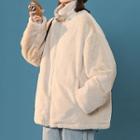 Buckled Collar Fleece Oversized Jacket