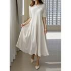 Inset Knit Top Long Flare Dress
