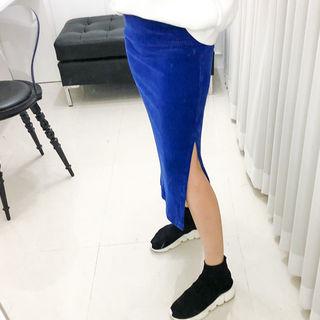 Slit-side Corduroy Long Pencil Skirt