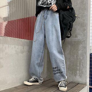 Couple Matching Lettering Straight Fit Jeans