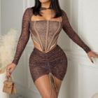 Set: Long-sleeve Two Tone Top + Skirt