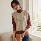 Flower-embroidered Cable-knit Sweater Vest
